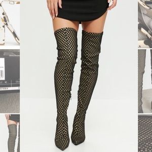 Missguided Nude Fishnet Over The Knee Boot